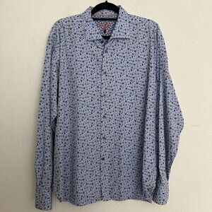 Visconti Black Blue Floral Stars Long Sleeve Button Down Shirt Flip Cuff Size XL